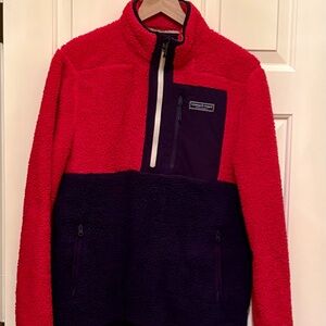 Vineyard Vines Navy and Red Fleece Pullover